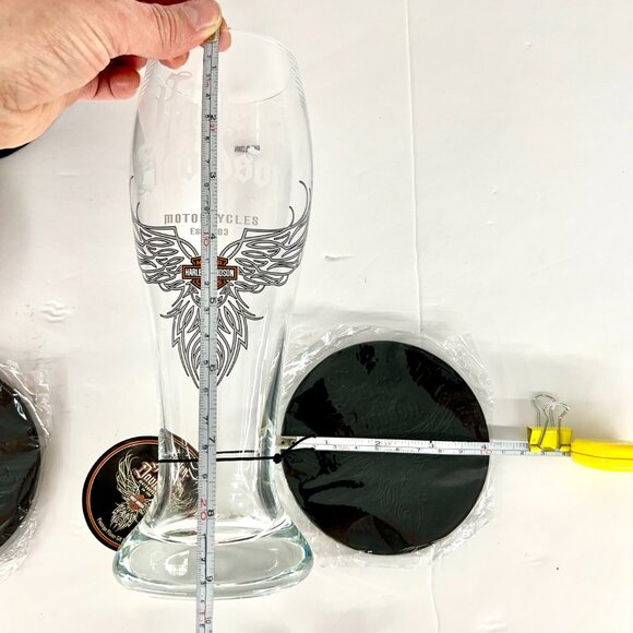 NWT Harley-Davidson Pinstripe Gift Set Pilsner Glass & Embossed Leather Coasters - Picture 15 of 15